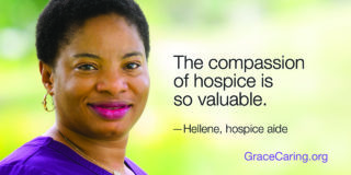 Helene states, "the compassion of hospice is so valuable" photo of Helene smiling with trees in the background